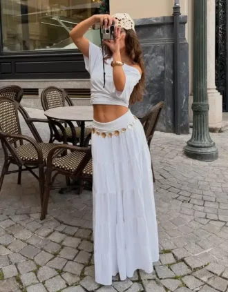 Midi sukně s přeloženým pasem