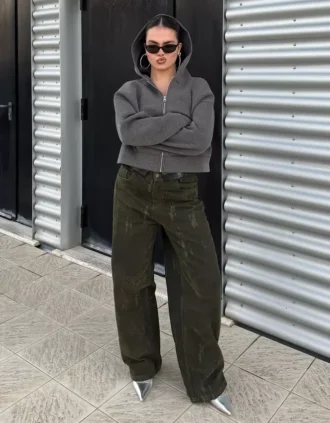Oversize mikina na zip s neoprenovým efektem